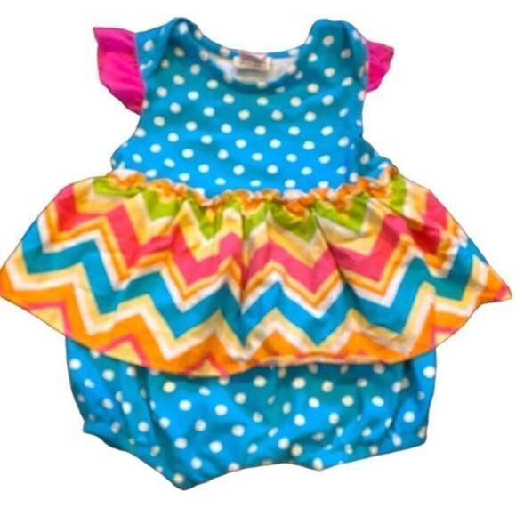 RicRac & ruffles blue knit skirted short sleeve bubble size 12 months 12M - Picture 1 of 3